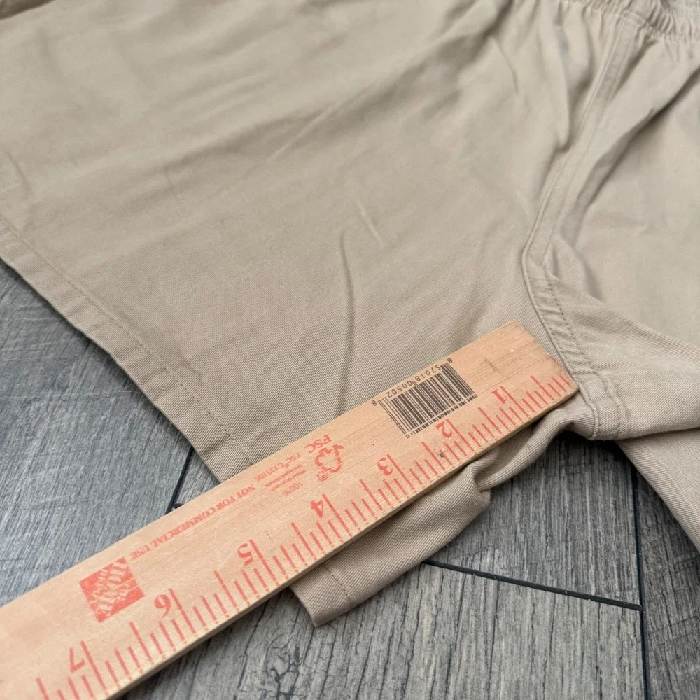 Y2K Champion Tan Khaki Cotton Twill Athletic Shorts Side Stripe GJ012022 Mens L